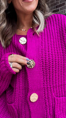 Magenta Button Cardigan