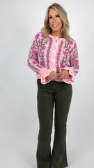 Pink Floral and Stripe Cardigan