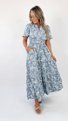 Blue Grey Floral Maxi Dress