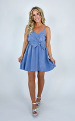 Blue Bow Ruffle Dress