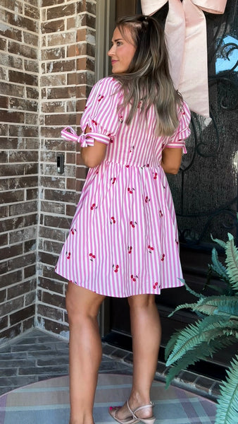 Pink Stripe Cherry Dress