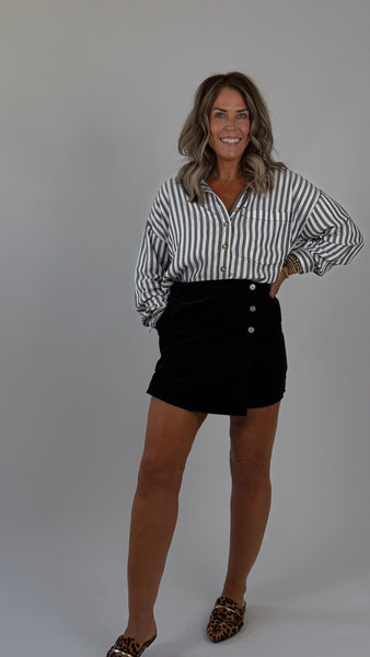 Black Stripe Button Top