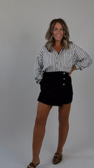 Black Stripe Button Top