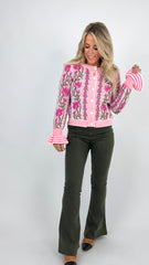 Pink Floral and Stripe Cardigan