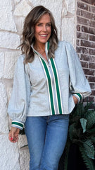 Grey Zipper Stripe Cardigan Top