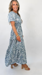 Blue Grey Floral Maxi Dress