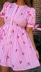 Pink Stripe Cherry Dress