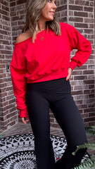 Red Crop Off Shoulder Top