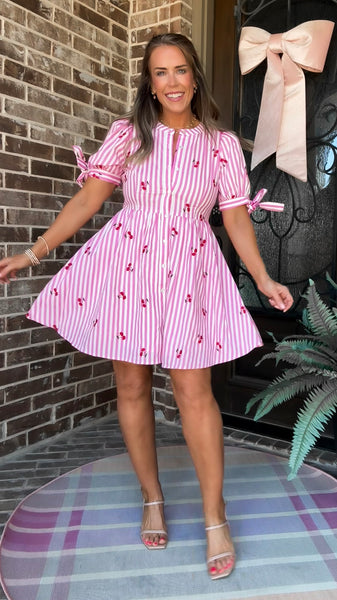 Pink Stripe Cherry Dress