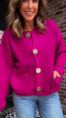 Magenta Button Cardigan