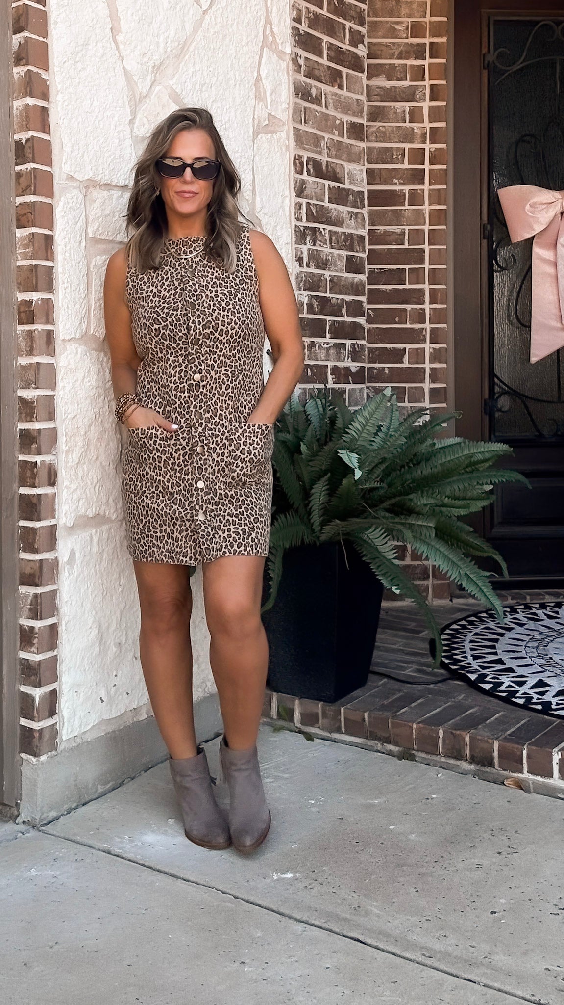 Leopard Button Denim Dress Large Leopard Button Denim Dress Large