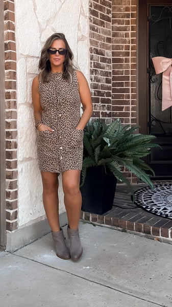 Leopard Button Denim Dress