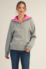 Grey with Pink Sweater Top