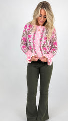 Pink Floral and Stripe Cardigan