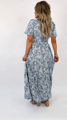 Blue Grey Floral Maxi Dress