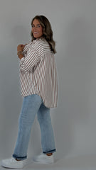 Brown Stripe Button Top