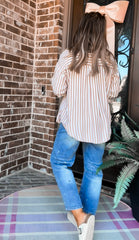 Brown Stripe Button Top