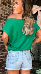 Kelly Green Off Shoulder Top