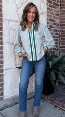 Grey Zipper Stripe Cardigan Top