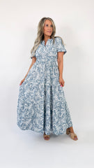Blue Grey Floral Maxi Dress