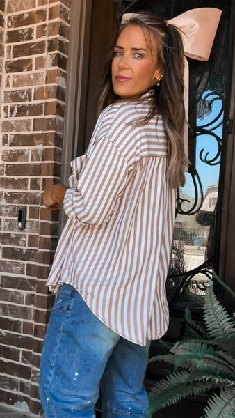 Brown Stripe Button Top