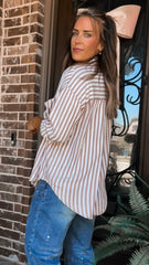 Brown Stripe Button Top
