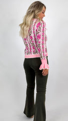 Pink Floral and Stripe Cardigan
