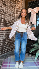 Brown Stripe Button Top