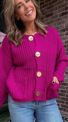 Magenta Button Cardigan