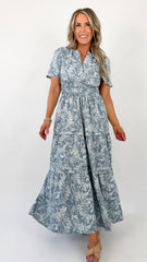 Blue Grey Floral Maxi Dress