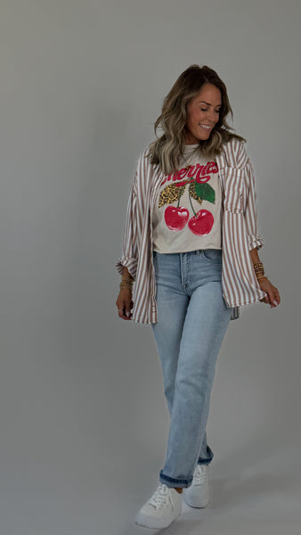 Brown Stripe Button Top