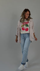 Brown Stripe Button Top
