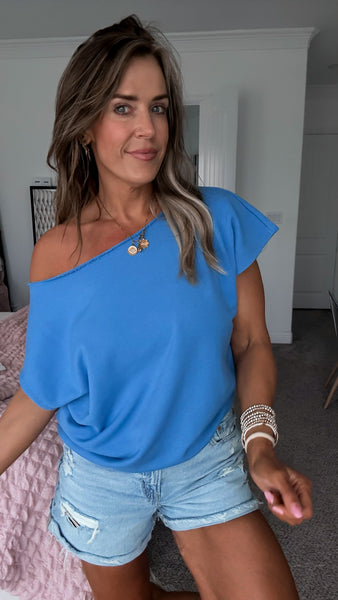 Aqua Blue Off Shoulder Top