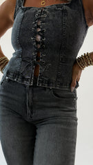 Lace up Denim Top