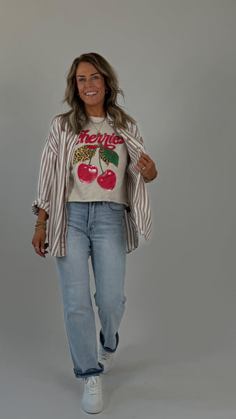 Brown Stripe Button Top