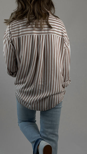 Brown Stripe Button Top