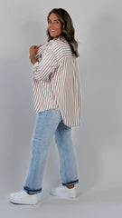 Brown Stripe Button Top