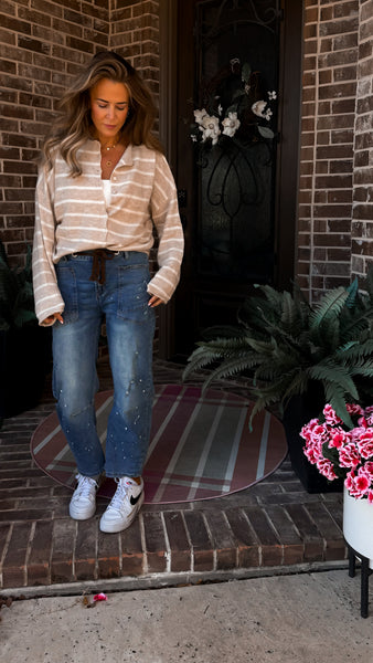 Striped Piper Cardigan Beige