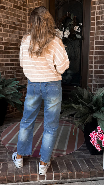 Striped Piper Cardigan Beige