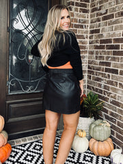 Elastic Waist Leather Skirt