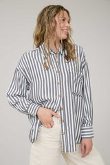 Black Stripe Button Top
