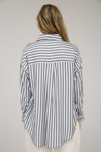 Black Stripe Button Top