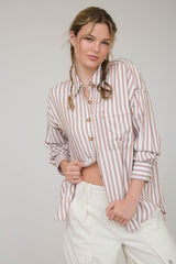 Brown Stripe Button Top