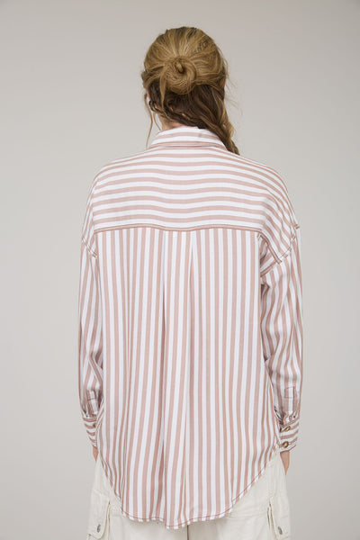 Brown Stripe Button Top