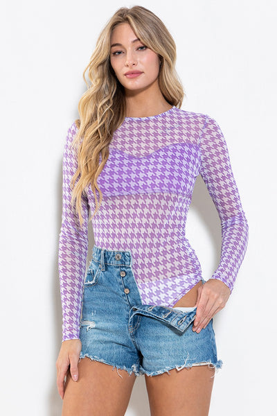 Sheer Purple Print Bodysuit